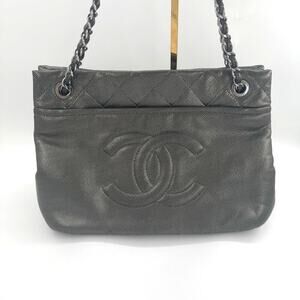 Chanel Metallic Silver Gray Grey‎ Quilted Caviar Timeless Tote SHW Series 14